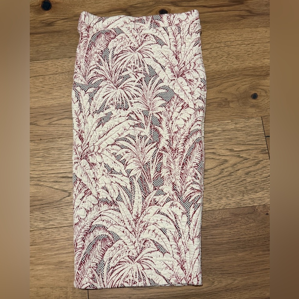 Zara white Red Leaf Pattern midi bodycon Pencil Skirt S